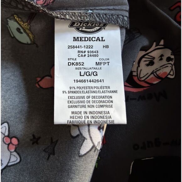 Dickie's Medical Whimsical Cat Sushi Woman's Size L Charcoal Nurse Scrub Top - Picture 8 of 9